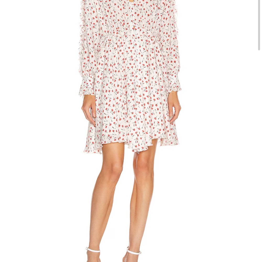 Fleur du Mal White Mini Dress with Red Floral Print